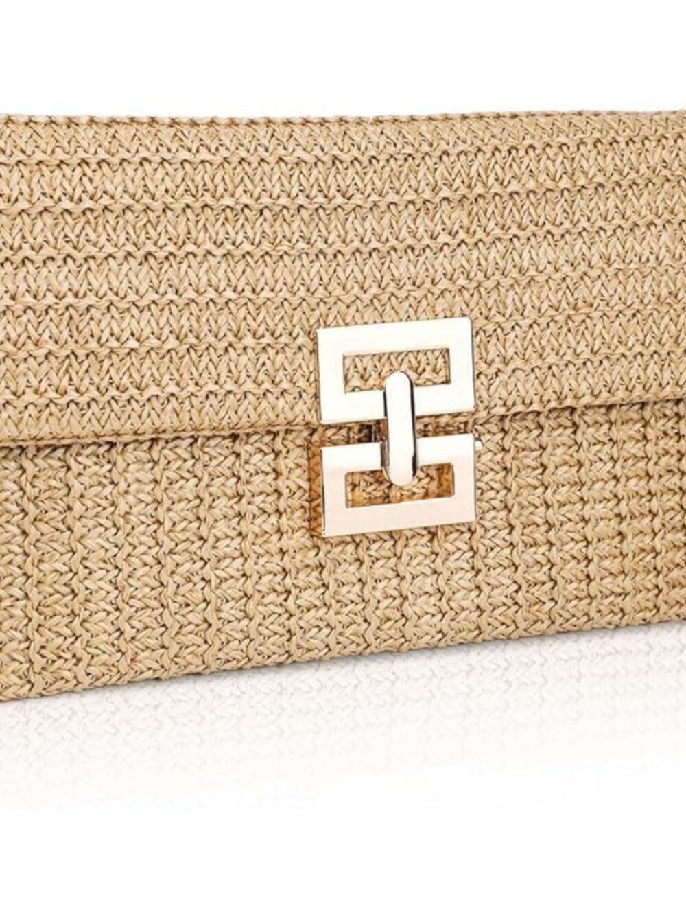 Straw Woven Clutch Purse Summer Beach Handbag Boho Style Chain Shoulder